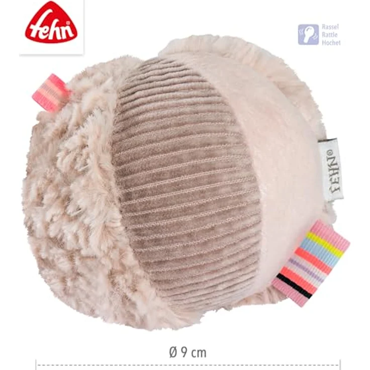 Fehn Rasselball Flamingo, Greif-Spielball mit Materialmix & Rassel, fördert motorische Fähigkeiten, ca. ø 9 cm, für Babys ab 0 Monaten – Bild 5