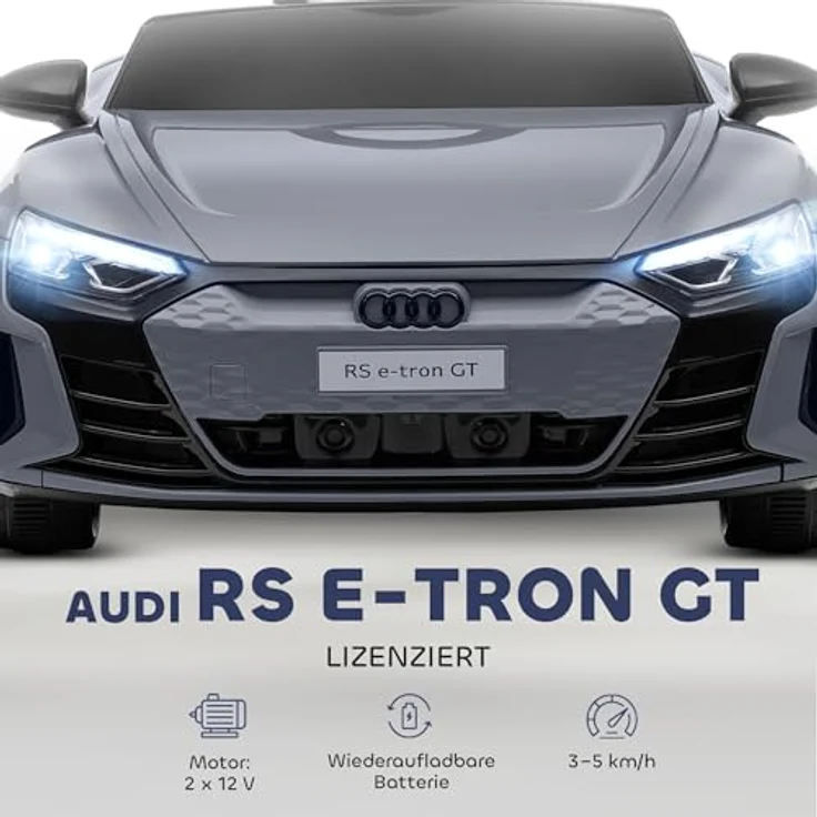HOMCOM AUDI RS E-tron GT Kinder Elektroauto 12V mit 2,4 GHz Fernbedienung, 2 Motoren, gefederte Räder, Hupe, Scheinwerfer, Musik, sanfter Start, grau, für 3-5 Jahre – Bild 3