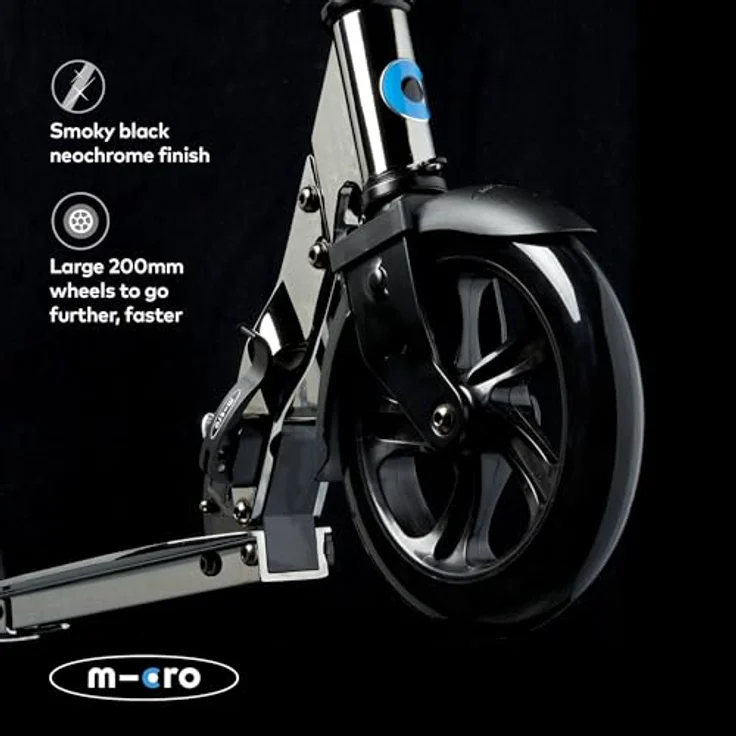 Micro Micro Classic Neochrom Schwarz, Scooter mit extragroßen 200 mm Rädern & ergonomischem Trittbrett – Bild 3