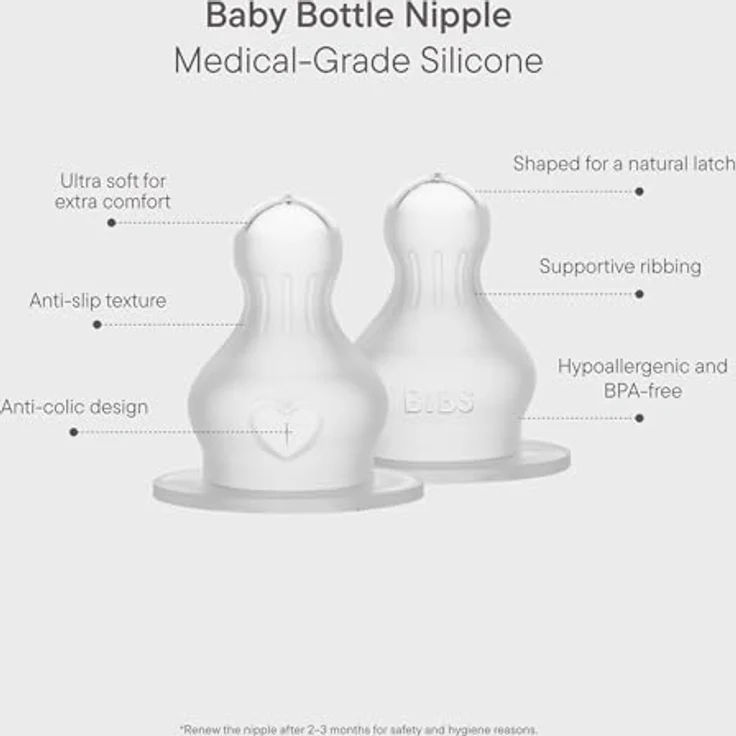 Bibs Trinksauger 2er Pack Silikon Bottle Nipple, schneller Nahrungsfluss mit Anti-Kolik-Ventil – Bild 2
