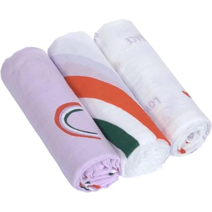 LÄSSIG Baby Mulltuch Spucktuch Puckdecke 3er Set, 80 x 80 cm, atmungsaktiv und pflegeleicht, Baumwolle/Viskose, Heavenly Soft Swaddle L, Happy Rascals Lavender – Bild 1