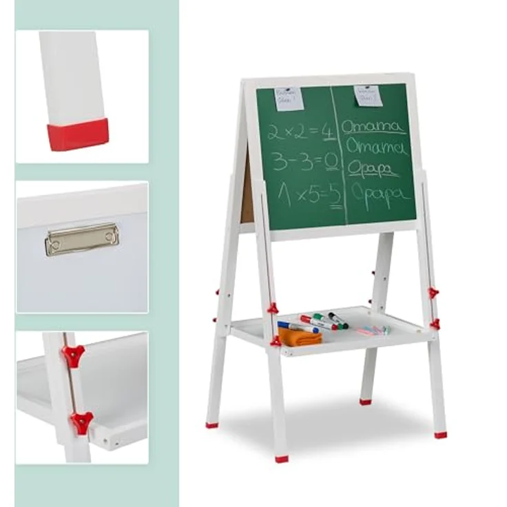 Relaxdays Kinderstandtafel, Höhenverstellbare Maltafel mit Whiteboard und Kreidetafel, für kreatives Spielen und Lernen – Bild 7