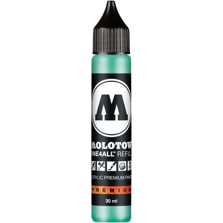MOLOTOW Füllhalter Nachfülltinte One4All für Permanentmarker 30ml lagoblau pastell - Acrylbasierte Tinte, lichtbeständig, seidenmatt, hochdeckend, schnelltrocknend