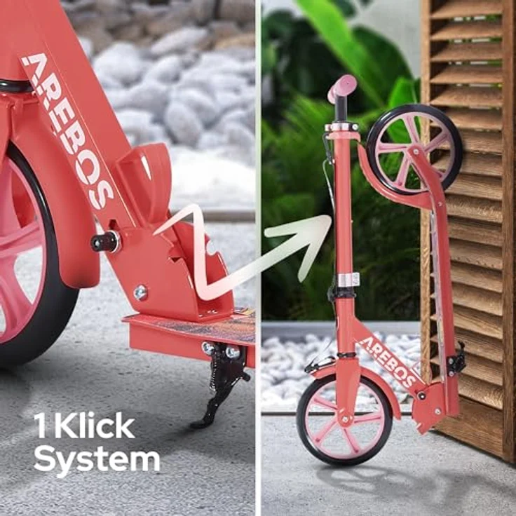 Arebos Tretroller klappbar, höhenverstellbar 78–93 cm, bis 100 kg, für Kinder ab 6 Jahren, rot – Bild 6