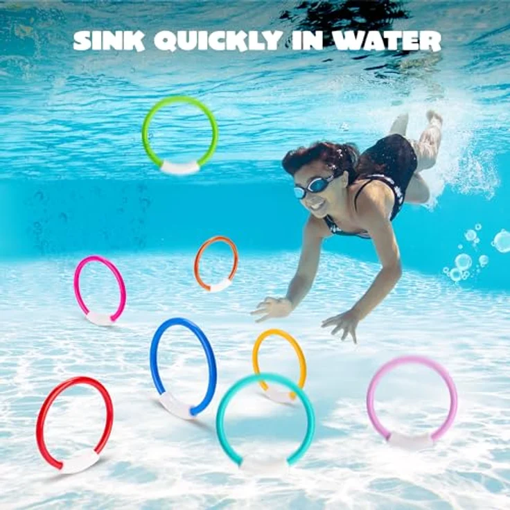 JOYIN Bunte Pool-Ringe für Kinder, 8er Set Tauchspielzeug in leuchtenden Farben, 14 cm, ungiftig, ideal für Unterwasser-Training und Wasserspaß – Bild 2