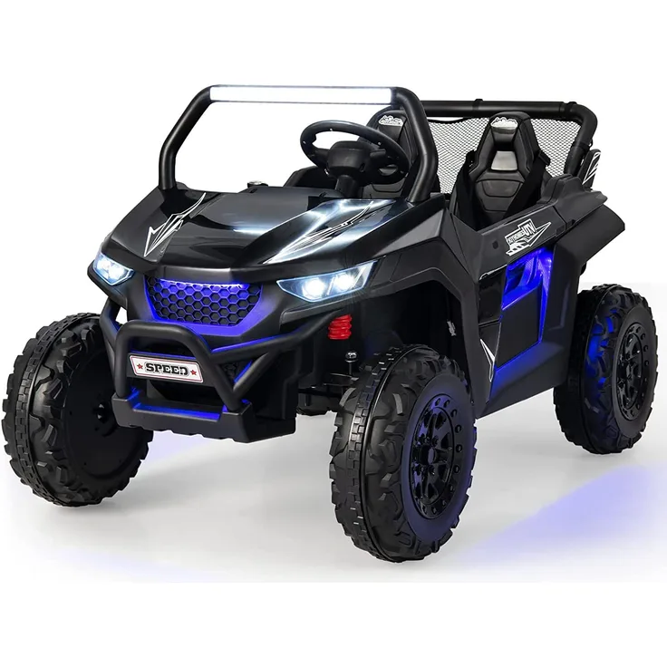 Dreamade 12V 2-Sitzer Kinder Elektroauto, Elektrofahrzeug mit 2,4 GHz Fernbedienung, Musik, Scheinwerfer & USB-Anschluss, schwarz, bis 59 kg, ab 3 Jahren