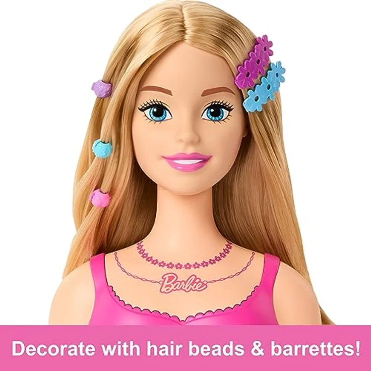 Barbie Deluxe Styling-Kopf, blonde Anziehpuppe mit 19 Accessoires und Haarbürste, HMD88 – Bild 6