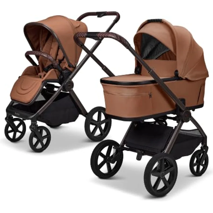 Moon Gio Fold Kombikinderwagen / 2in1 Kinderwagen mit faltbarer Babywanne, Cognac – Bild 1