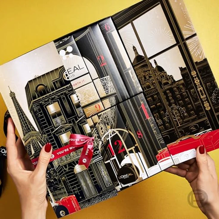 L'Oréal Paris Mini Adventskalender 2025, 12 Beauty-Überraschungen in edler Aufklappbox mit gold-roten Elementen – Bild 5