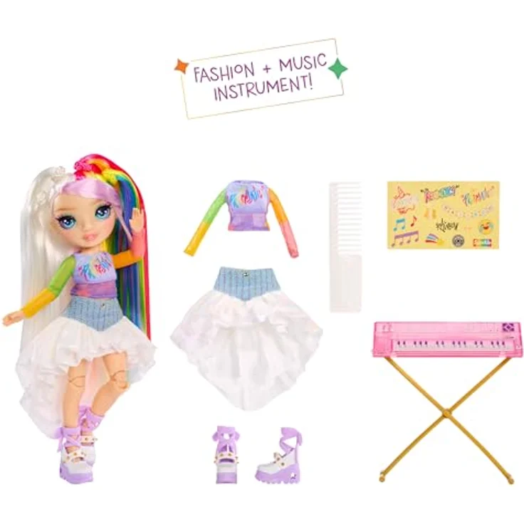 Rainbow High Anziehpuppe Jr High Rockband Fashion Doll Amaya, Rockstar-Look mit Keyboard und coolen Accessoires – Bild 2