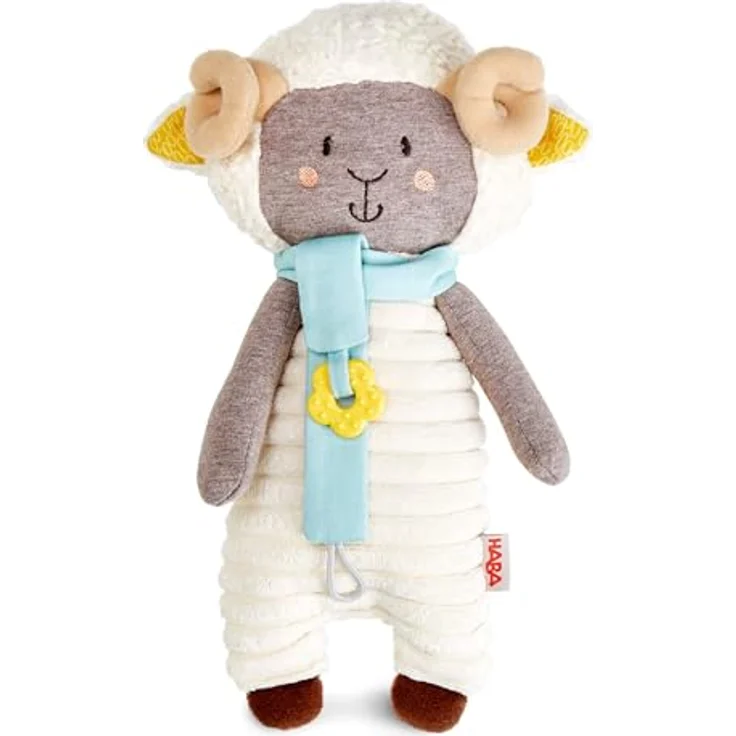 HABA Schnullertier Widder Wollbert, abnehmbares Schnullerband, weiches Kuscheltier für Babys zur Geburt, 100% Polyester – Bild 1