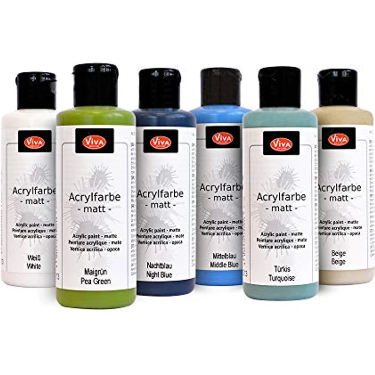 Viva Decor Acrylfarben-Set "Ocean Dreams", 6 x 82 ml, lichtecht und wasserverdünnbar in Türkis, Grün, Nachtblau, Beige, Mittelblau und Weiß – Bild 1