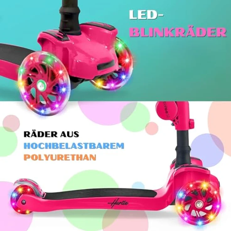 Hurtle 3-Rad-Roller Stand & Cruise, Klapp-Kick-Roller mit verstellbarer Höhe, rutschfestem Deck und blinkenden Radlichtern für Kinder zwischen 2 und 12 Jahren – Bild 4