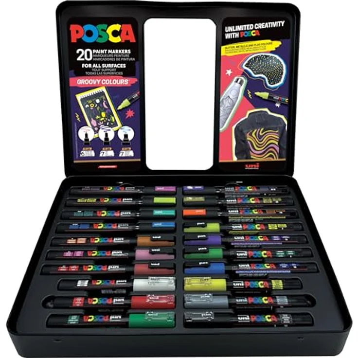 POSCA Uni-Ball 186832 Marker Set Groovy Colours, 20 Acrylstifte im Etui mit hoher Deckkraft und vielseitiger Nutzung auf verschiedenen Oberflächen – Bild 3