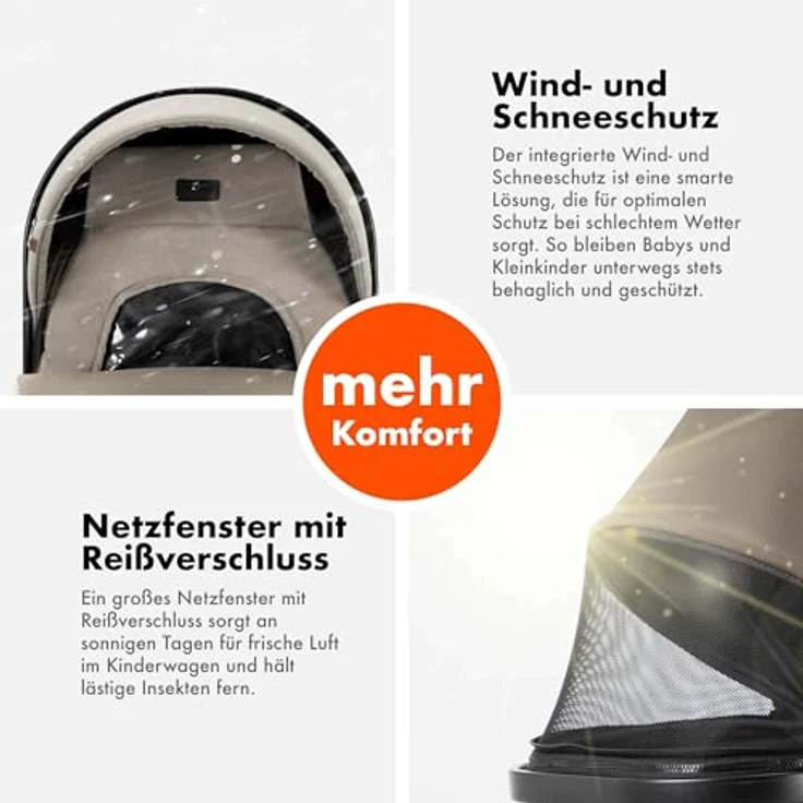 Daliya FLEXI-PRO M 2in1 Kombikinderwagen, klappbar mit Liegefunktion, höhenverstellbar, abnehmbarer Babywanne und großem Einkaufskorb, Beige Leinen – Bild 8