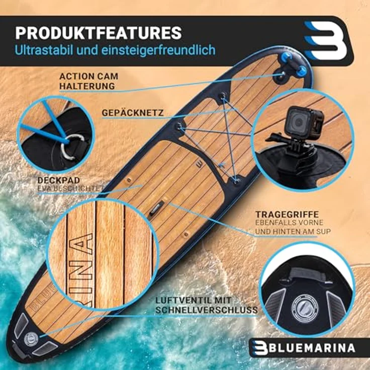 Bluemarina Stand Up Paddle Board aufblasbar | 𝟓 𝐉𝐀𝐇𝐑𝐄 𝐆𝐀𝐑𝐀𝐍𝐓𝐈𝐄 - 140 kg Tragkraft - 325x86x15 cm - Stand Up Paddling Set - Aufblasbares SUP - Surfbrett (Ariki Black Yacht 325x86x15cm) – Bild 4