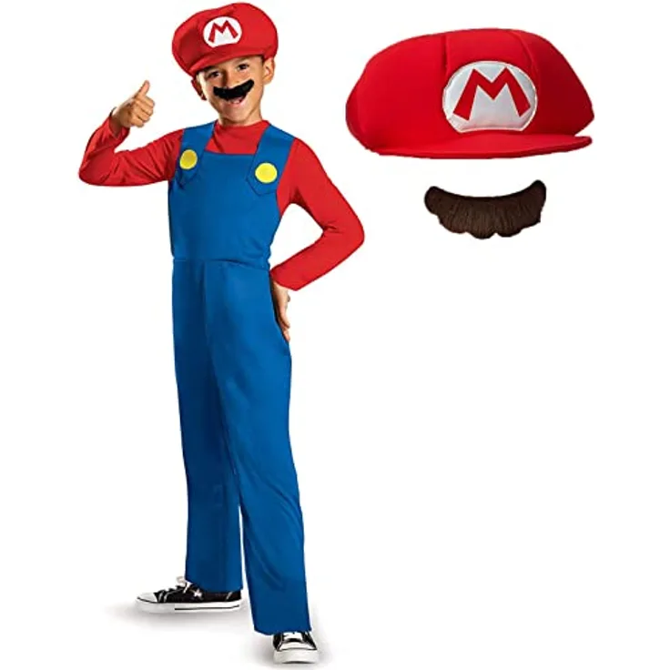 Disguise Super Mario Bros DISK73689L klassisch Costumes, S - Jumpsuit, Mütze und Schnurrbart, offiziell von Nintendo lizenziert