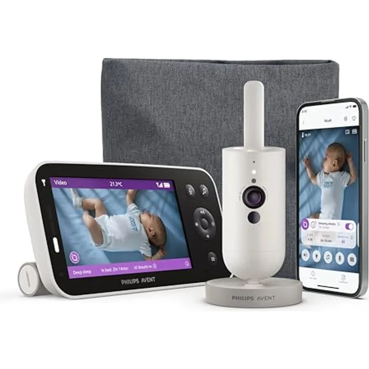 Philips Avent Premium Video Connected Babyphone SCD971/26, Full-HD Kamera mit Nachtsicht, 400 m Reichweite, Schlaf- und Atemtracking, 5-Zoll-HD-Bildschirm