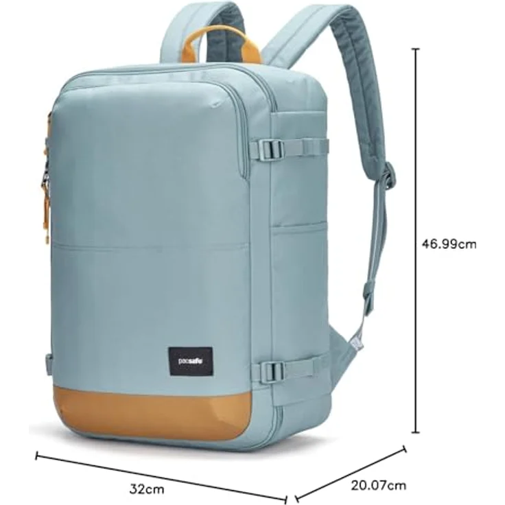 Pacsafe Trekkingrucksack GO 34L Carry-On, Diebstahlsicherer Reiserucksack aus wasserabweisendem, recyceltem Polyester, passend für Flugzeuggepäckfächer – Bild 15
