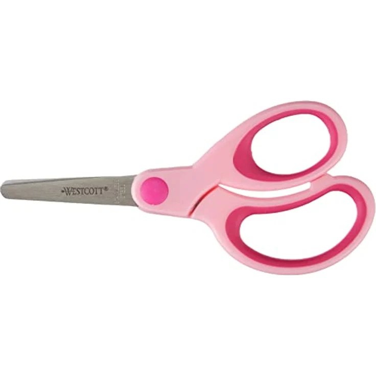 Westcott E-21580 00 Softgrip Kids Kinderschere für Rechtshänder, 13 cm, runde Spitze, pink – Bild 1