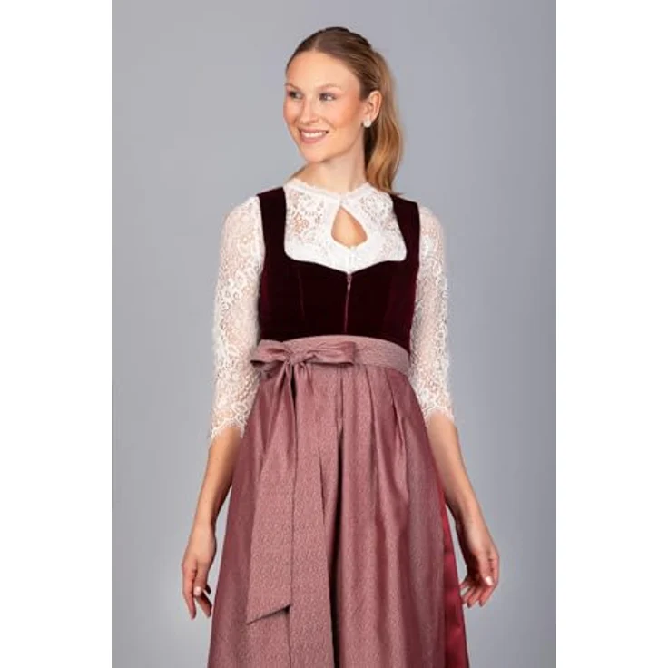 Edelnice Dirndl Lilly, Trachtenkleid in satten roten Samt mit Fischgrätenmuster – Bild 6