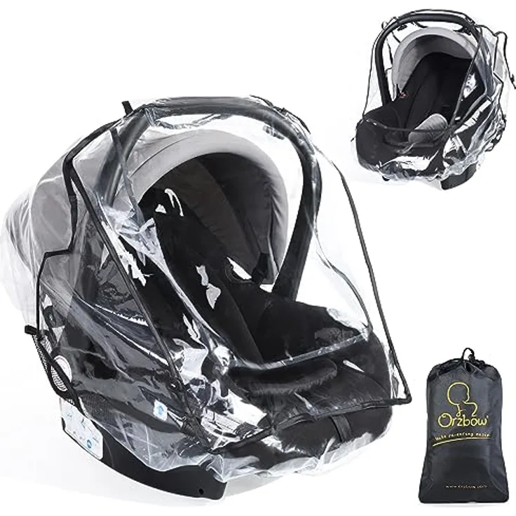 Orzbow Universal Regenschutz für Babyschale, wasserdichtes PU-Material mit Reißverschlusstür und seitlichem Netz, passend für Maxi-Cosi/Cybex/Römer