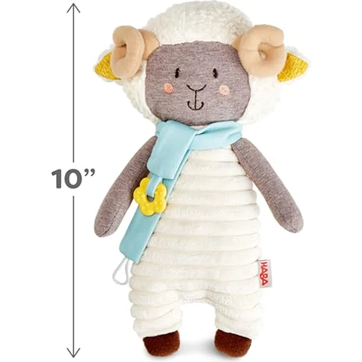 HABA Schnullertier Widder Wollbert, abnehmbares Schnullerband, weiches Kuscheltier für Babys zur Geburt, 100% Polyester – Bild 3