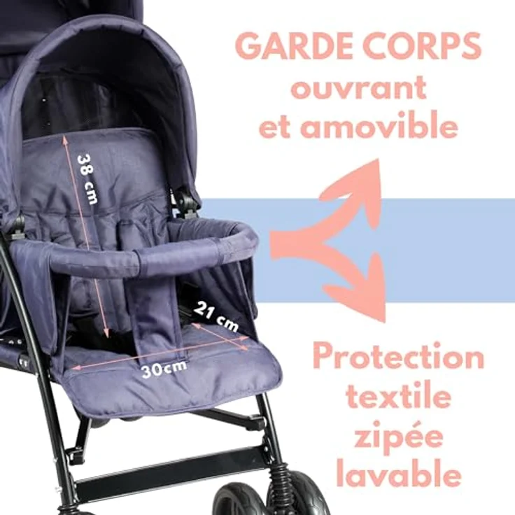 BAMBISOL Kinderwagen Doppelstock, kompakt, mit Regenschutz, 126x50x32 cm, Marineblau – Bild 5