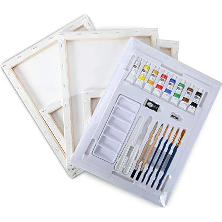 Artina Kreativset Corsica, 24tlg Zeichen- & Acrylmalset mit 5 Leinwänden, 8 Acrylfarben und Pinselzubehör – Bild 4