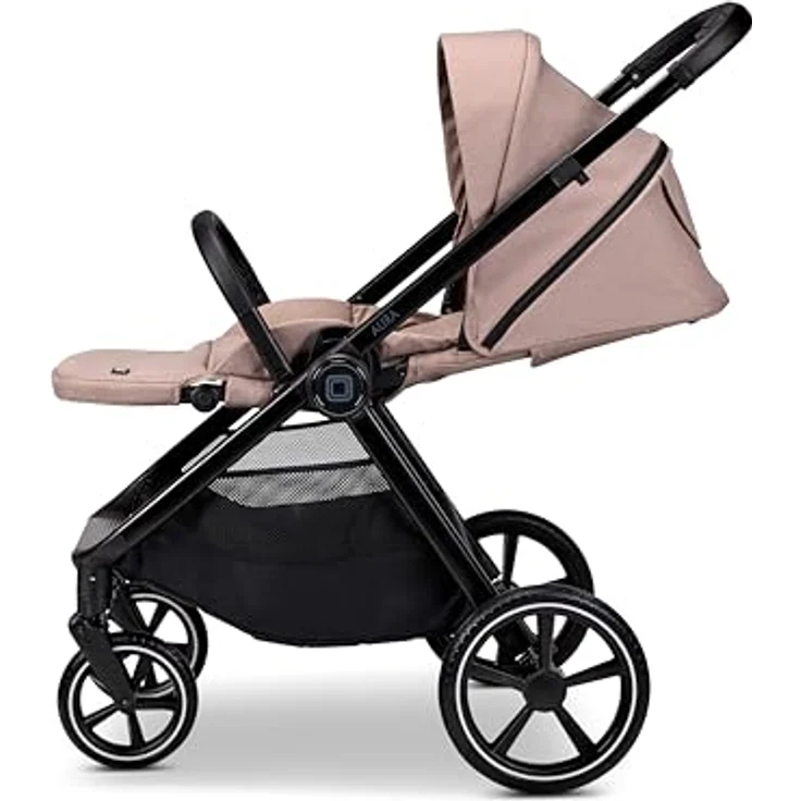 Moon Aura Kombikinderwagen, 2-in-1-System mit Babywanne und Sportsitz, regen- und schmutzabweisend, veganer Leder-Schieber, Allradfederung, bis 22 kg – Bild 7