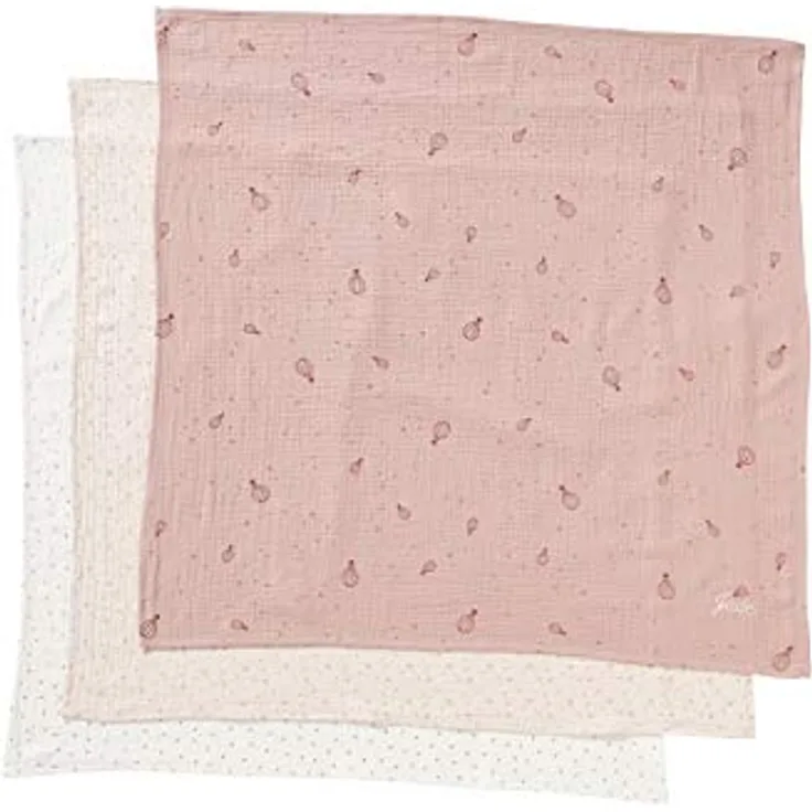 Vertbaudet 3er-Set Baby Wickeltücher weiß Herzen+rosa+dunkelrosa ONE Size