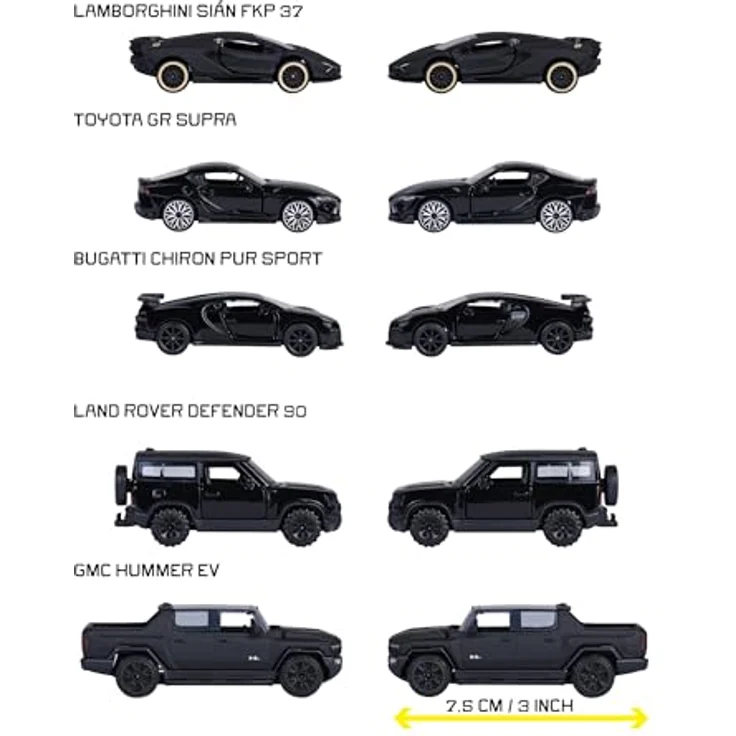 Majorette Geschenkset Fahrzeuge Black Edition, inkl. 5 Die-Cast Spielzeugautos (schwarz) - Audi R8, Brabus B63, Nissan GT3 Nismo GTR, Dodge Demon, Mercedes-AMG GTR – Bild 3