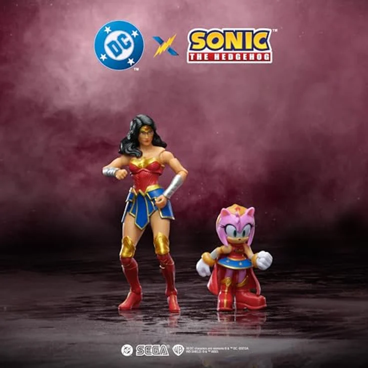 Sonic The Hedgehog DC x Sonic Amy & Wonder Woman Actionfiguren-Multipack, 6,35 cm Amy als Wonder Woman und 12,7 cm Klassische Wonder Woman Figur, beweglich mit 5 und 23 Gelenkpunkten, Sammlerstück – Bild 2