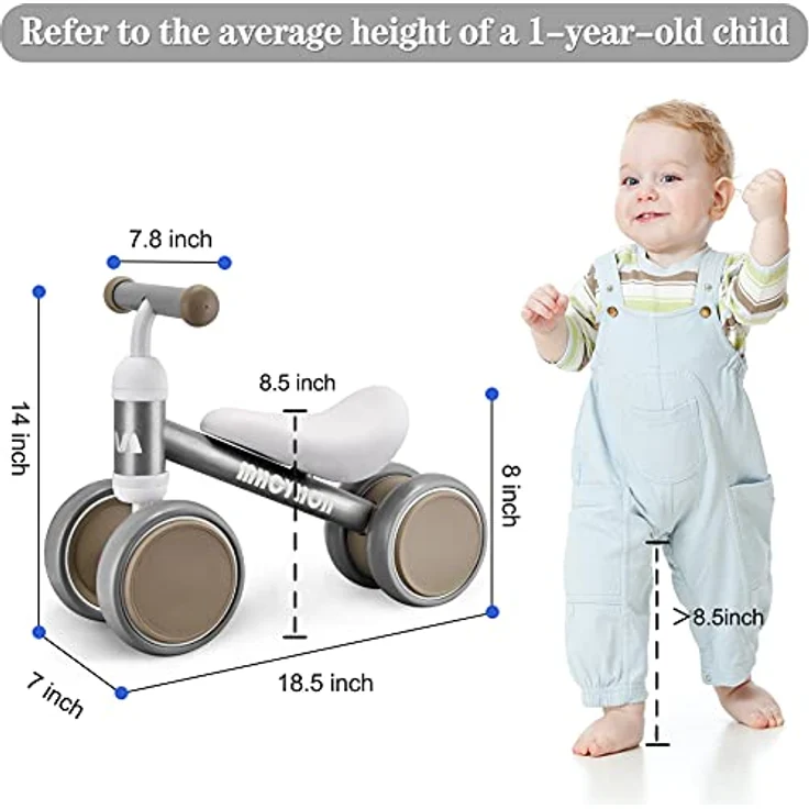 Kinder Laufrad ab 1 Jahr Balance Lauflernrad Spielzeug mit 4 Räder für 10 - 24 Monate Baby, Erst Rutschrad Fahrrad für Jungen Mädchen als Geschenke Silber – Bild 4