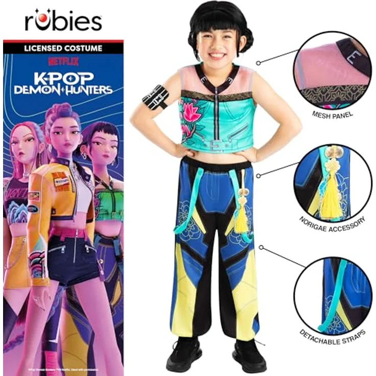 K-Pop Demon Hunters Zoey Core Look Kostüm, 122-128 cm, ärmellos mit digitalem Druck und Zubehör – Bild 3