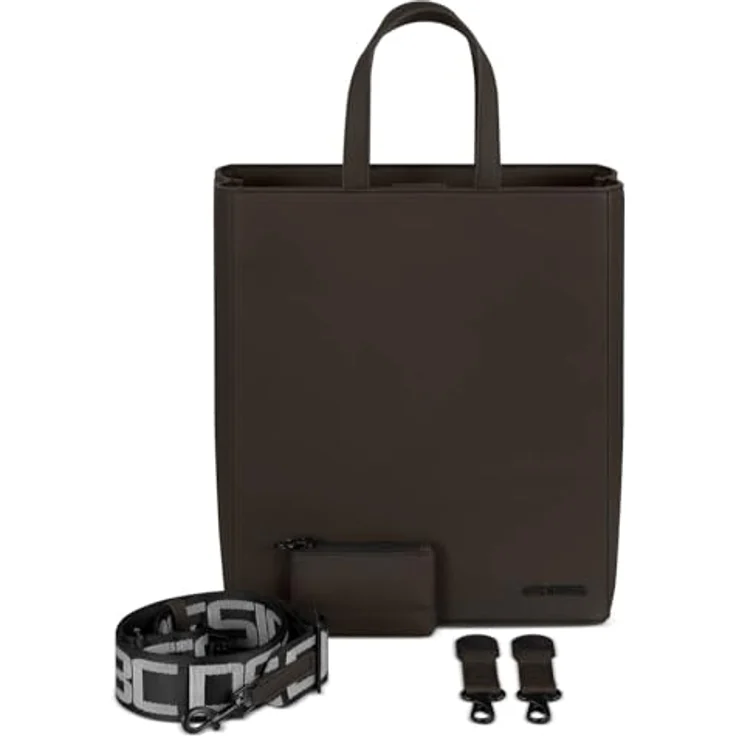 ABC Design Tote Bag Daily, vegane Leder Tragetasche in Dunkelbraun mit drei großen Staufächern und verstellbarem Schultergurt – Bild 2