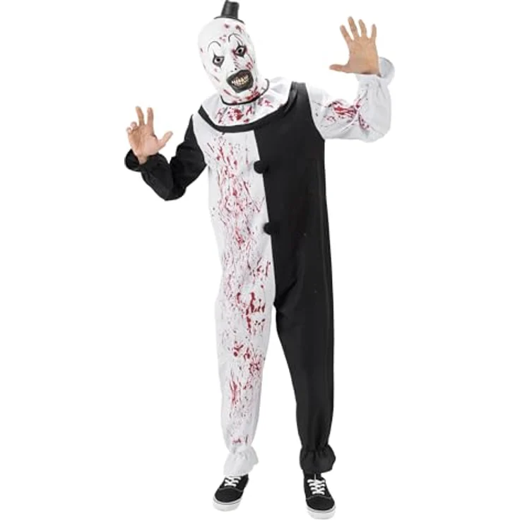 Chaks Terrifier Art the Clown Jumpsuit, Zweifarbiger Schwarz-Weiß Horror Look, Unisex Kostüm Overall für Halloween, Größe 164 – Bild 5