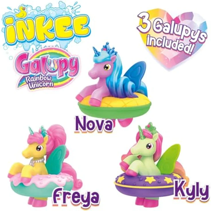 INKEE Toys Magic Bath Galupy Unicorn Fun, 3er-Set Badespielzeug mit Farbwechsel – Squishy Einhörner Figuren Kily, Freya & Nova, für Kinder ab 3 Jahren – Bild 2