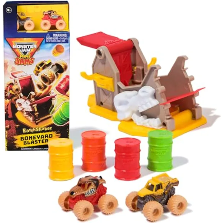 Monster Jam Mini 1:87 Launchers Playset, mit 2 Mini Monster Jam Trucks und verstellbarer Rampe