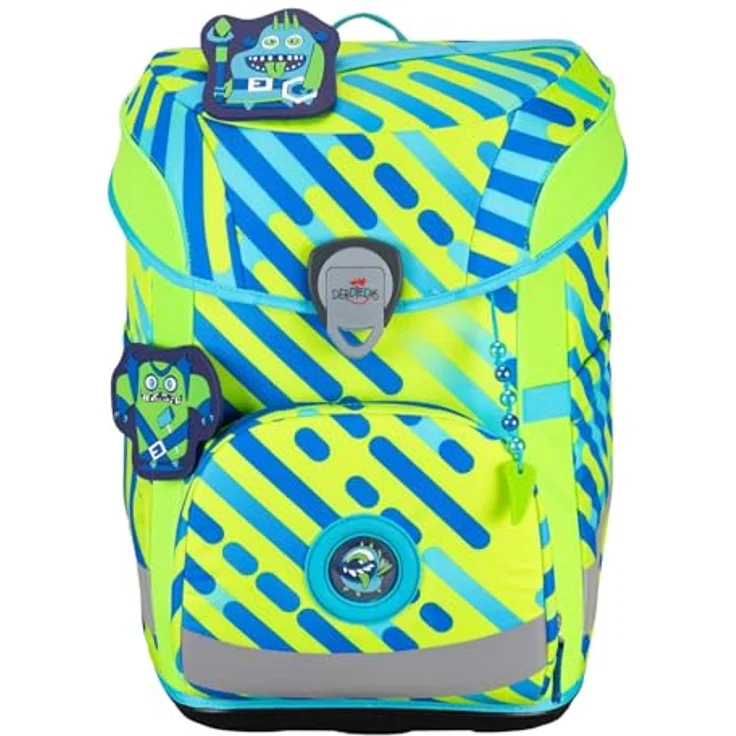 DerDieDas ErgoFlex Easy Exklusiv Neon Schulranzenset 5-teilig Monster, Kinder-Ranzen mit ergonomischem Design und stylischen Set-Teilen, blau – Bild 2
