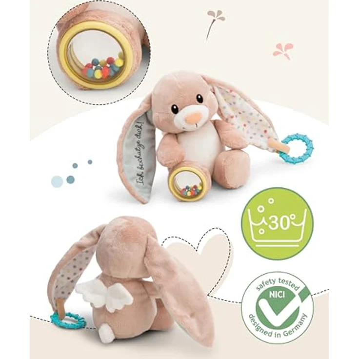 NICI Activity Kuscheltier Hase Fjella, 23cm, rosa, Plüschtier für Babys und Kleinkinder zum Greifen, Knuddeln und Entdecken | 61883 – Bild 3
