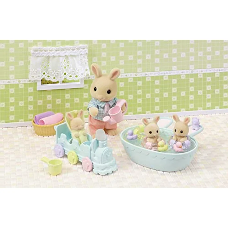 EPOCH Sylvanian Families 5707 Milchhasen Bade Spielset mit 3 Figuren, Badewanne und Spielzeug – Bild 4