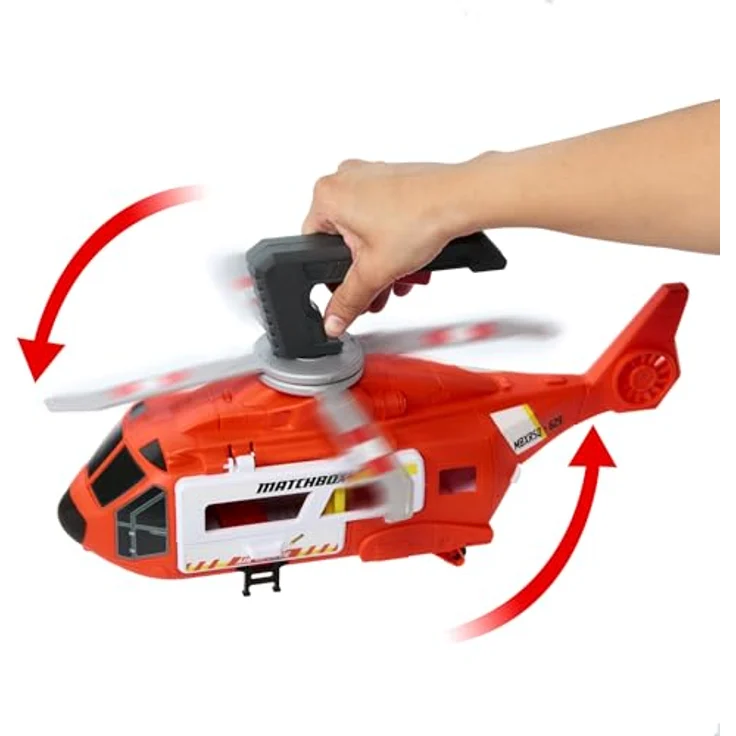Matchbox Transport Helicopter, Rettungshubschrauber mit durch Bedienung aktivierbarem Propeller, Winde und 1:64 Die-Cast-Rettungswagen, 40 cm – Bild 2