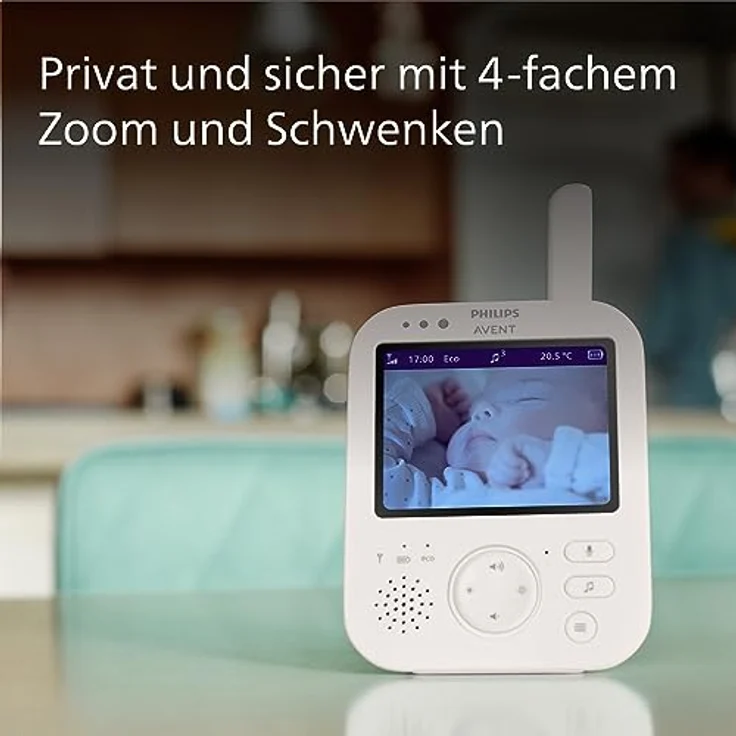 Philips Avent Babyphone mit Kamera Premium – sicheres Video Babyphone, 3,5 Zoll Bildschirm, 4-Fach Zoom, Nachtsicht, Gegensprechfunktion, Schlaflieder, Raumtemperatur, Baby Monitor (Model SCD891/26) – Bild 2