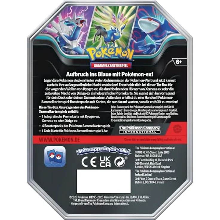 AMIGO Spiel + Freizeit GmbH Pokemon Kyogre ex Tin Azur Legende DE, Sammelkarten-Spiel Tin-Box 120 mit holografischer Promokarte und Boosterpacks – Bild 3