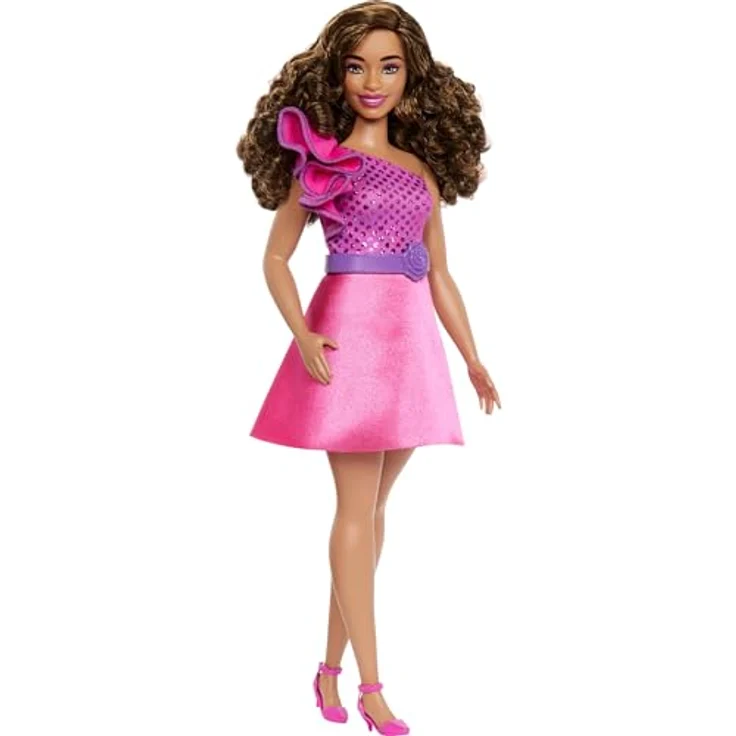 Mattel Barbie Fashionista Puppe, Rüschenkleid, brünette Haarfarbe, ideal für Kinder ab 3 Jahren – Bild 1