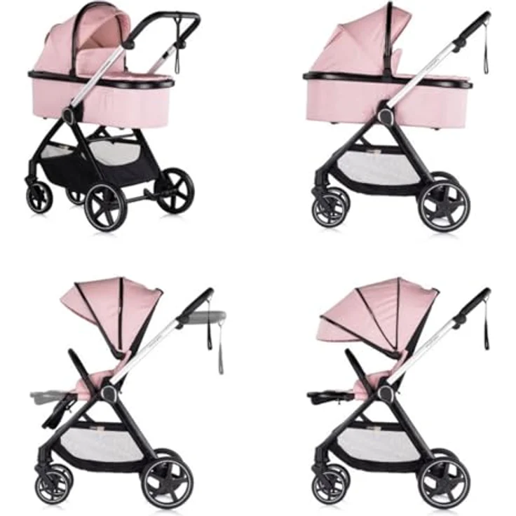 Chipolino Kombikinderwagen 3 in 1 Marbella, Rosa, Fußabdeckung, i-Size Babyschale – Bild 3