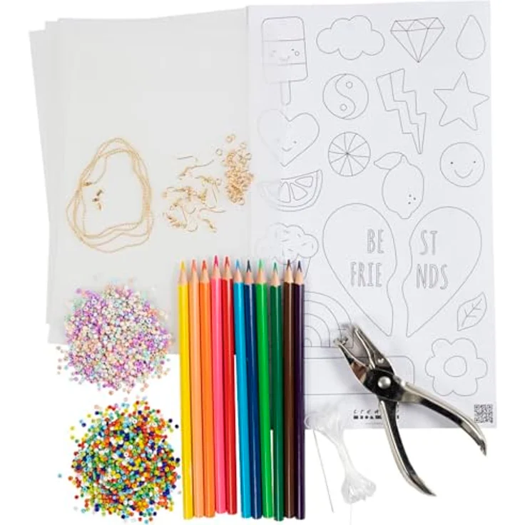 creativ company Kreativset Schmuck, DIY Schmuckset mit 6 Schrumpffolie-Platten und 12 Buntstiften, ab 8 Jahren – Bild 2