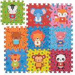 Relaxdays 10046816 Puzzlematte Tiere, 9-teilige Spielmatte, schadstofffrei, Eva Schaumstoff, Kinderzimmer, 86 x 86 cm, bunt
