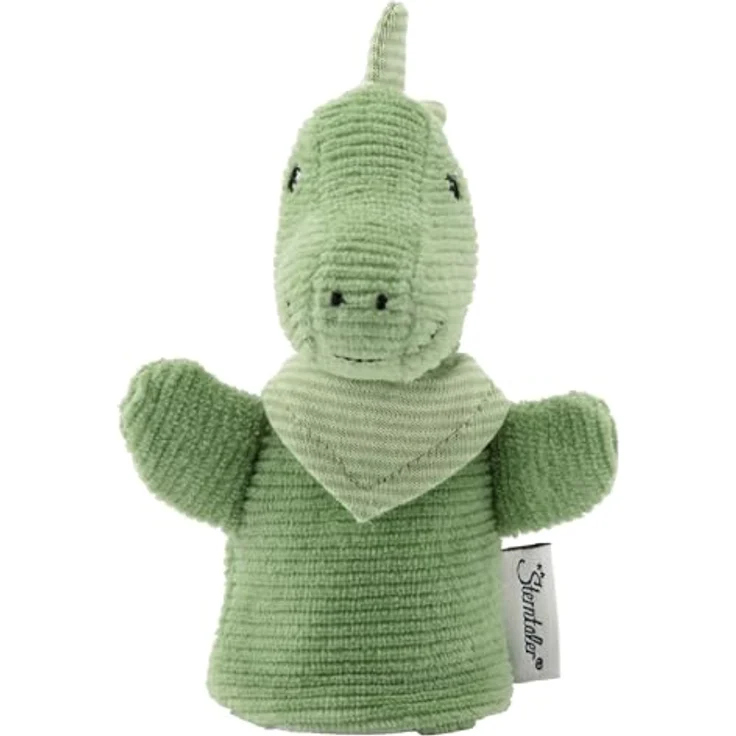 Sterntaler Fingerpuppe Dino Rexi, weiches Fingerspielzeug für Kinder zur Sprachförderung, steingrün – Bild 3